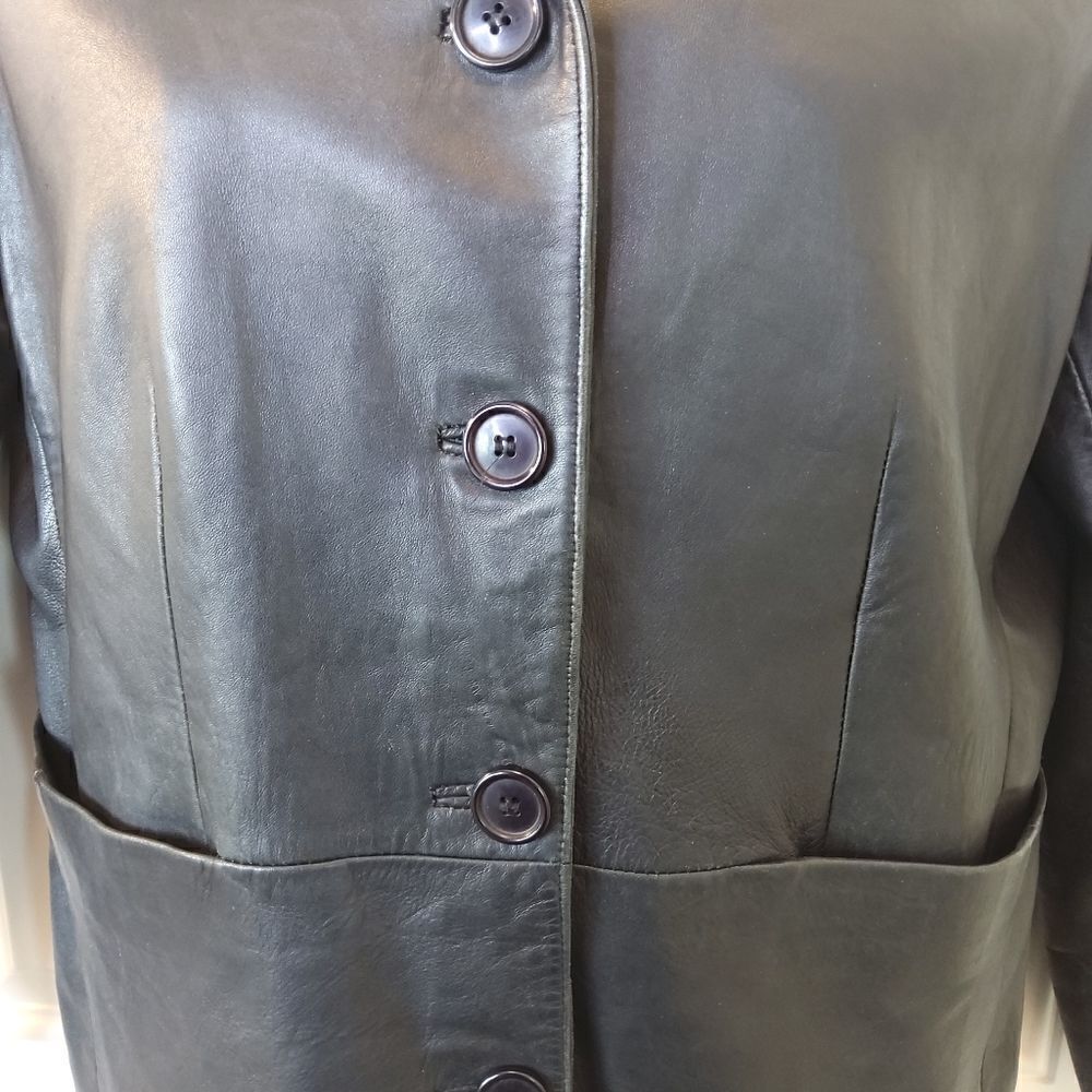 KC Collections black button front leather jacket - Picture 4 of 17